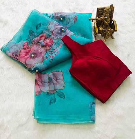 Trendy Very Soft Organza Silk Saree With Beautifull Digital Print saree Trendy Very Soft Organza Silk Saree With Beautifull Digital Print saree