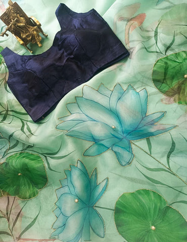 Soft pure organza printed with handwork sarees Soft pure organza printed with handwork sarees