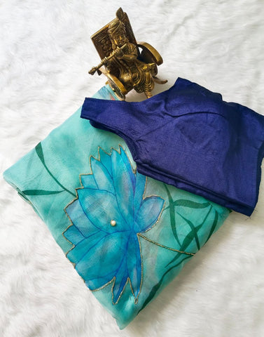 Soft pure organza printed with handwork sarees Soft pure organza printed with handwork sarees