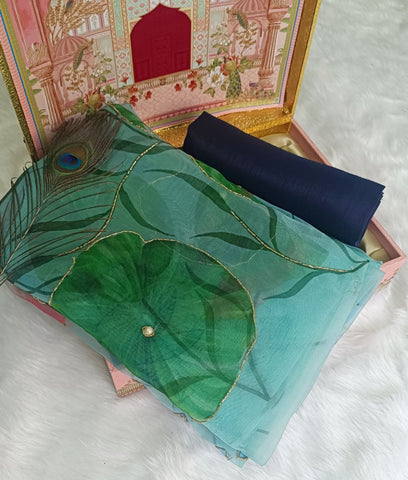 Soft pure organza printed with handwork sarees Soft pure organza printed with handwork sarees