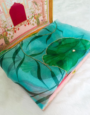 Soft pure organza printed with handwork sarees Soft pure organza printed with handwork sarees