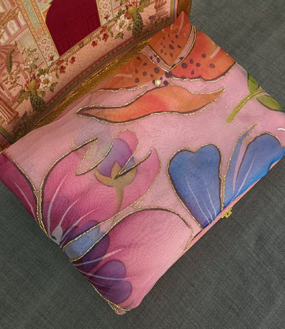 Luxury Baby Pink Hand Khatli Work Saree With Blouse Luxury Baby Pink Hand Khatli Work Saree With Blouse