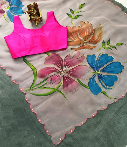 Luxury Baby Pink Hand Khatli Work Saree With Blouse Luxury Baby Pink Hand Khatli Work Saree With Blouse