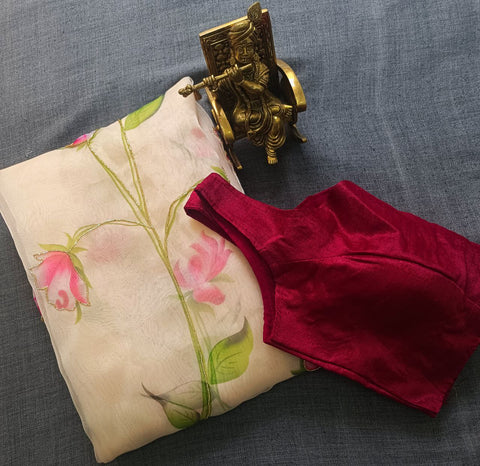 Soft Pure Organza Printed With Handwork Saree Soft Pure Organza Printed With Handwork Saree