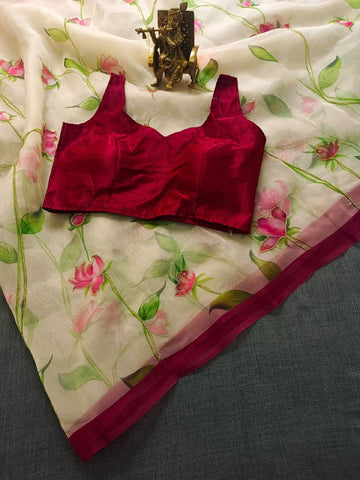 Soft Pure Organza Printed With Handwork Saree Soft Pure Organza Printed With Handwork Saree