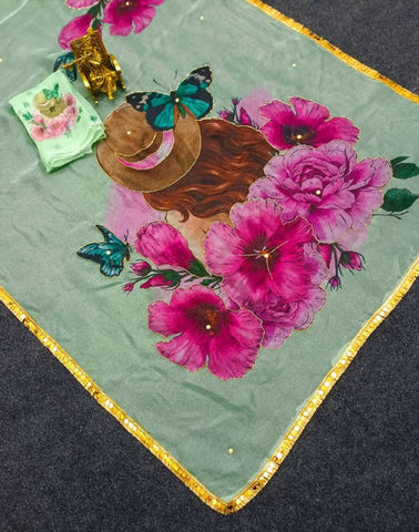 Soft pure organza printed with handwork sarees Soft pure organza printed with handwork sarees