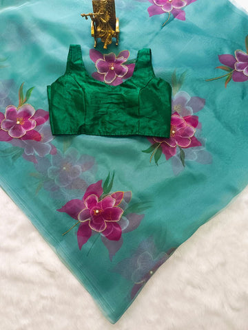 Soft pure organza printed with handwork saree Soft pure organza printed with handwork saree