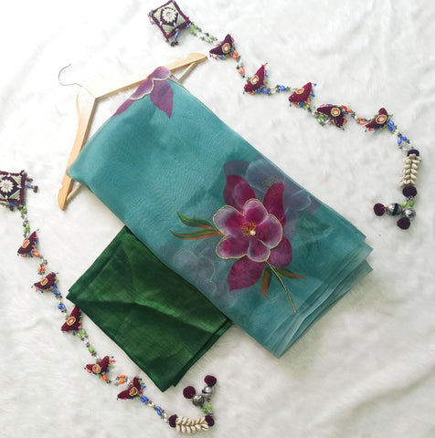 Soft pure organza printed with handwork saree Soft pure organza printed with handwork saree