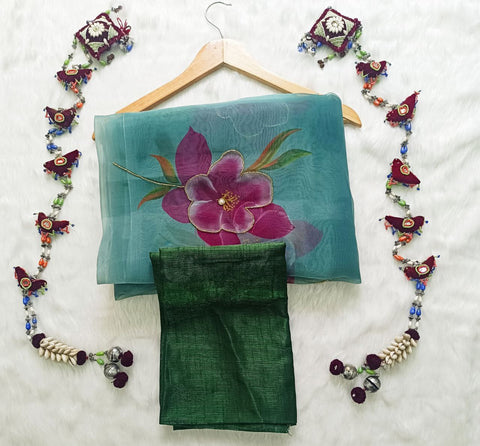 Soft pure organza printed with handwork saree Soft pure organza printed with handwork saree