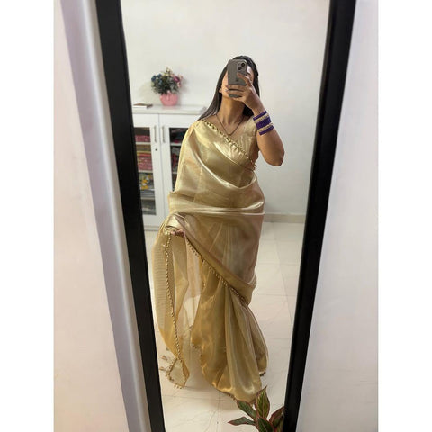 beautiful banarsi golden tissue silk saree with antic gold border beautiful banarsi golden tissue silk saree with antic gold border