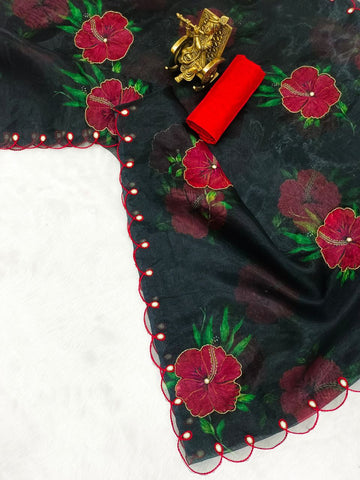 Digital print with handwork (Khatli) work Digital printed saree. Digital print with handwork (Khatli) work Digital printed saree.