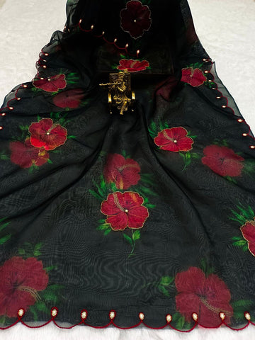 Digital print with handwork (Khatli) work Digital printed saree. Digital print with handwork (Khatli) work Digital printed saree.