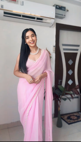 1 - Minute Ready To Wear Blushing Rose Attire Silk Printed Saree