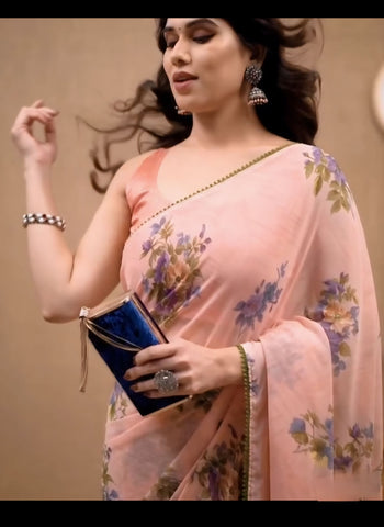 Elegant 1-Minute Ready To Wear Peach Georgette Saree