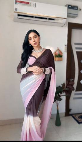 Divine 1-Minute Ready To Wear Brown and Pink Georgette Saree