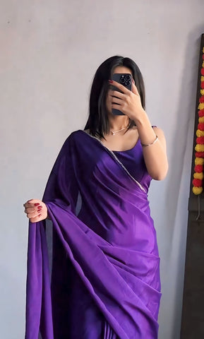 Pretty 1-Minute Ready To Wear Royal Blue Chiffon Silk Saree