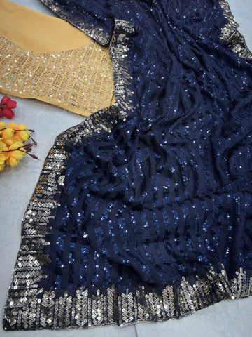 Blue Bollywood Designer Sequin Saree