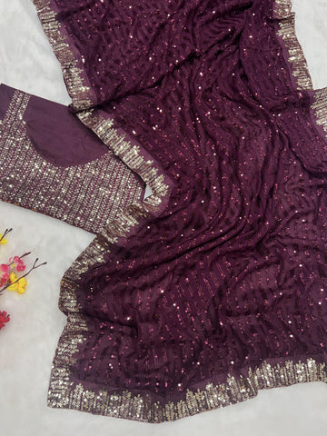 Wine Bollywood Designer Sequin Saree