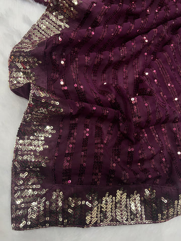 Wine Bollywood Designer Sequin Saree