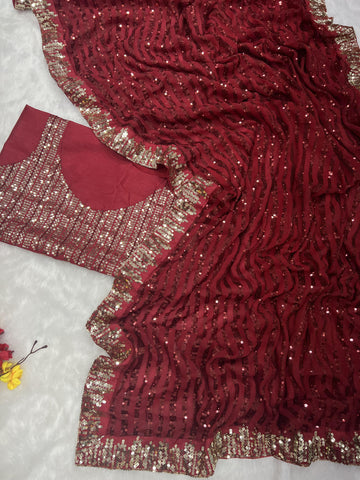 Red Bollywood Designer Sequin Saree