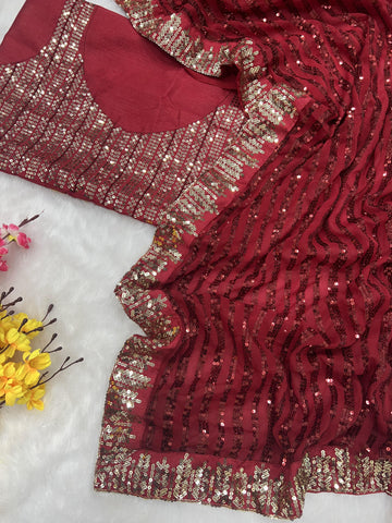 Red Bollywood Designer Sequin Saree