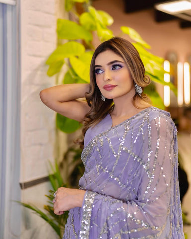 Light Lavender Sequins Embroidered Georgette Saree