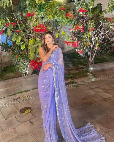 Light Lavender Sequins Embroidered Georgette Saree