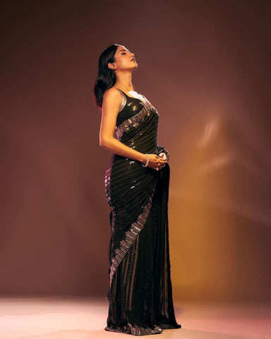 Black Bollywood Designer Sequin Saree