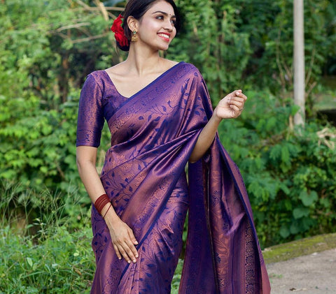 Traditional Kanjivaram Woven Silk Saree With Blouse Piece