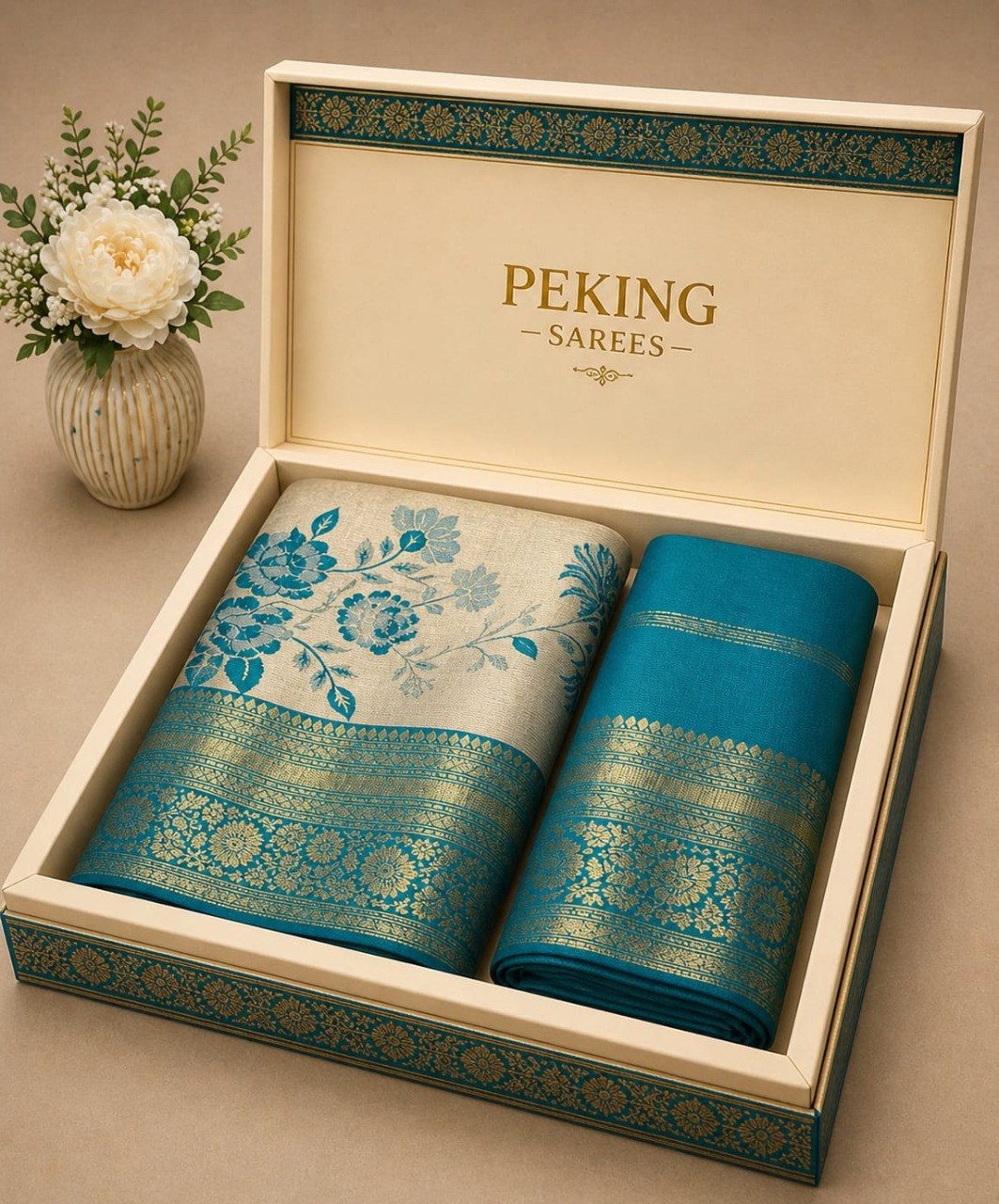 Elegant Floral Banarasi Silk Saree with Rich Zari Border &amp; Pallu - SKY BLUE
