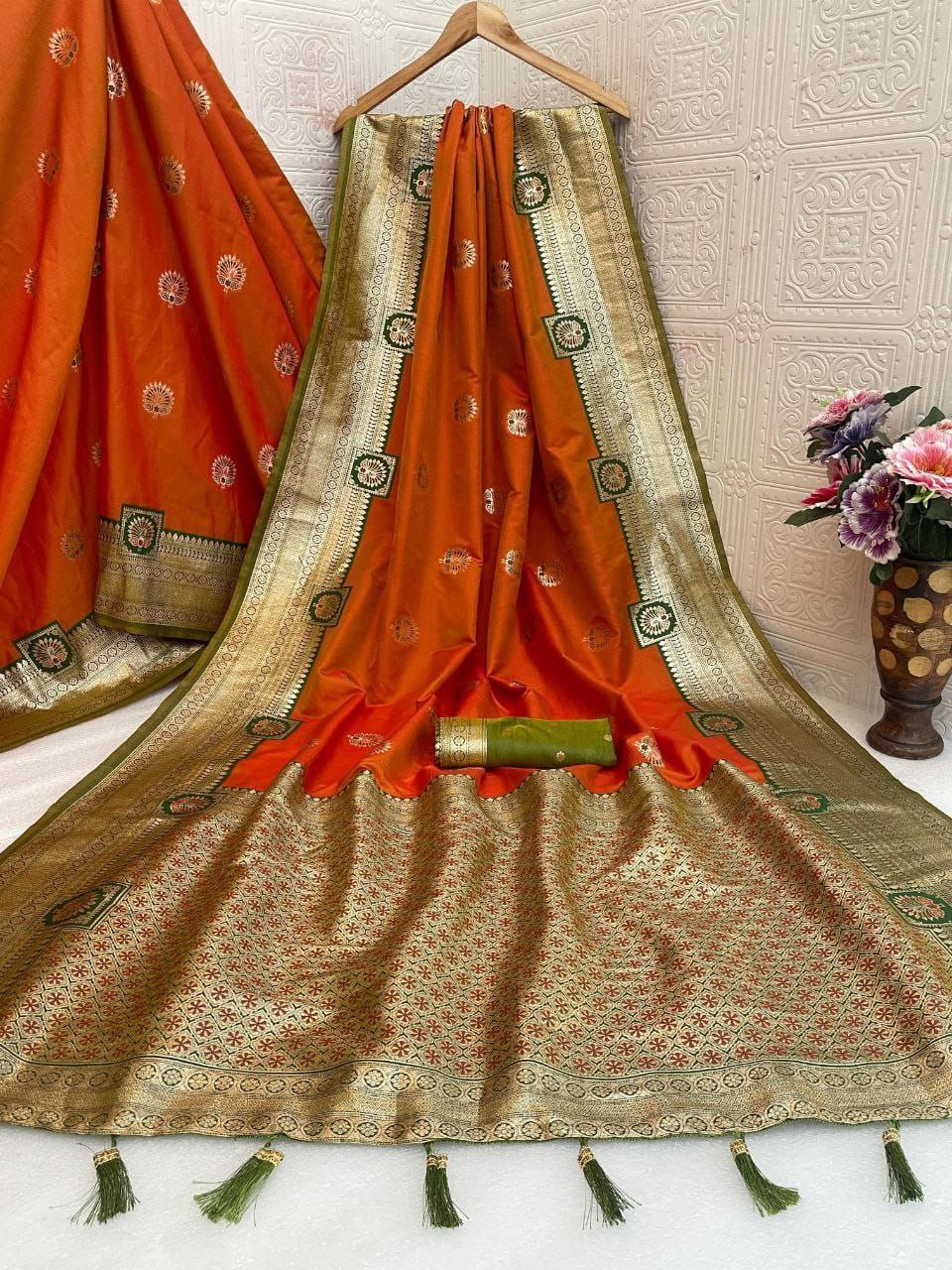 Regal Silk Saree with Grand Zari Work - DARK ORANGE