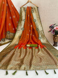Regal Silk Saree with Grand Zari Work - DARK ORANGE