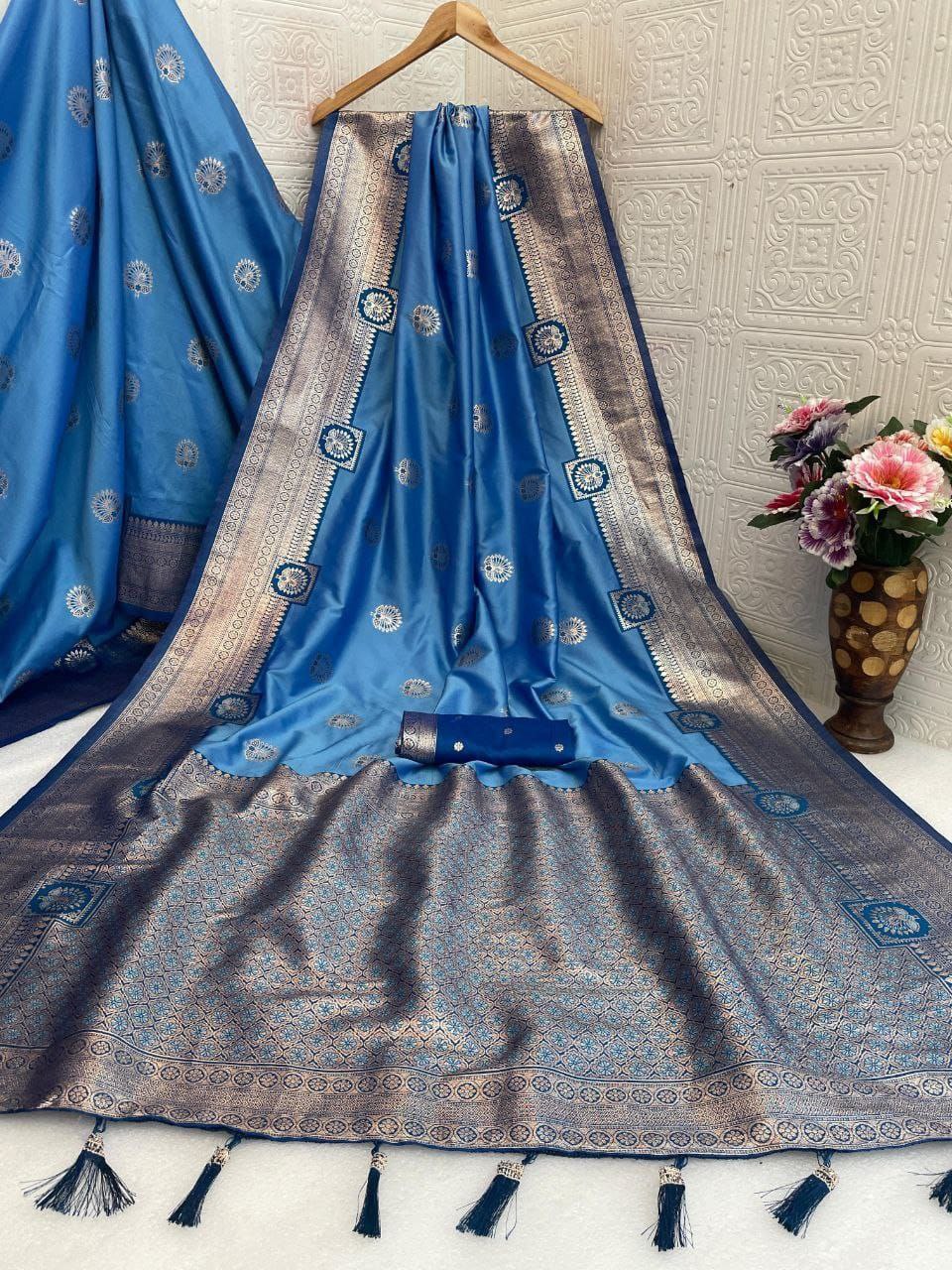 Regal Silk Saree with Grand Zari Work - SKY