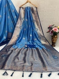 Regal Silk Saree with Grand Zari Work - SKY