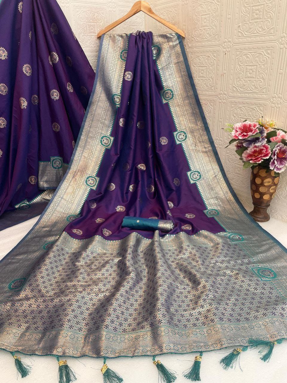 Regal Silk Saree with Grand Zari Work - DARK PURPLE