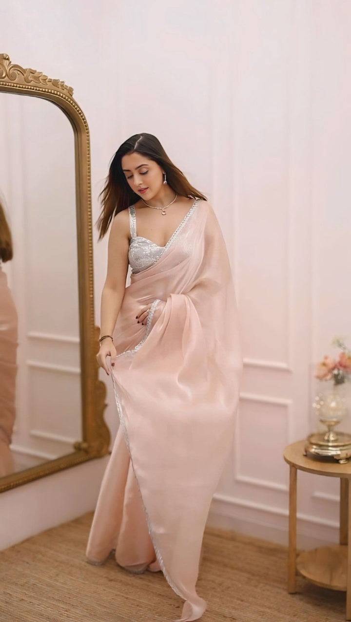 Blush Elegance Organza Saree with Sequined Border