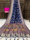 Traditional multicolor Patola-inspired pallu and border DARK BLUE