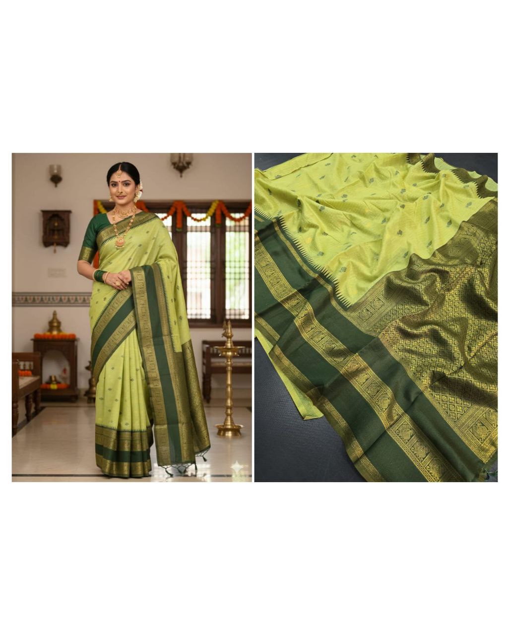 Gulmohar Premium Weave Saree MAHENDI