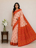Classic Ivory Saree with  Woven Zari Pallu - ORANGE