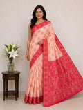 Classic Ivory Saree with Woven Zari Pallu - PINK