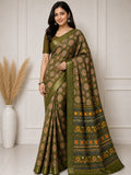 Royal Mandala Premium Silk Blend Saree with Elegant Zari Border - MEHENDI