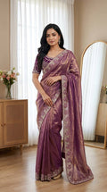 Royal Mauve Tissue Silk Saree with Intricate Embroidered Border