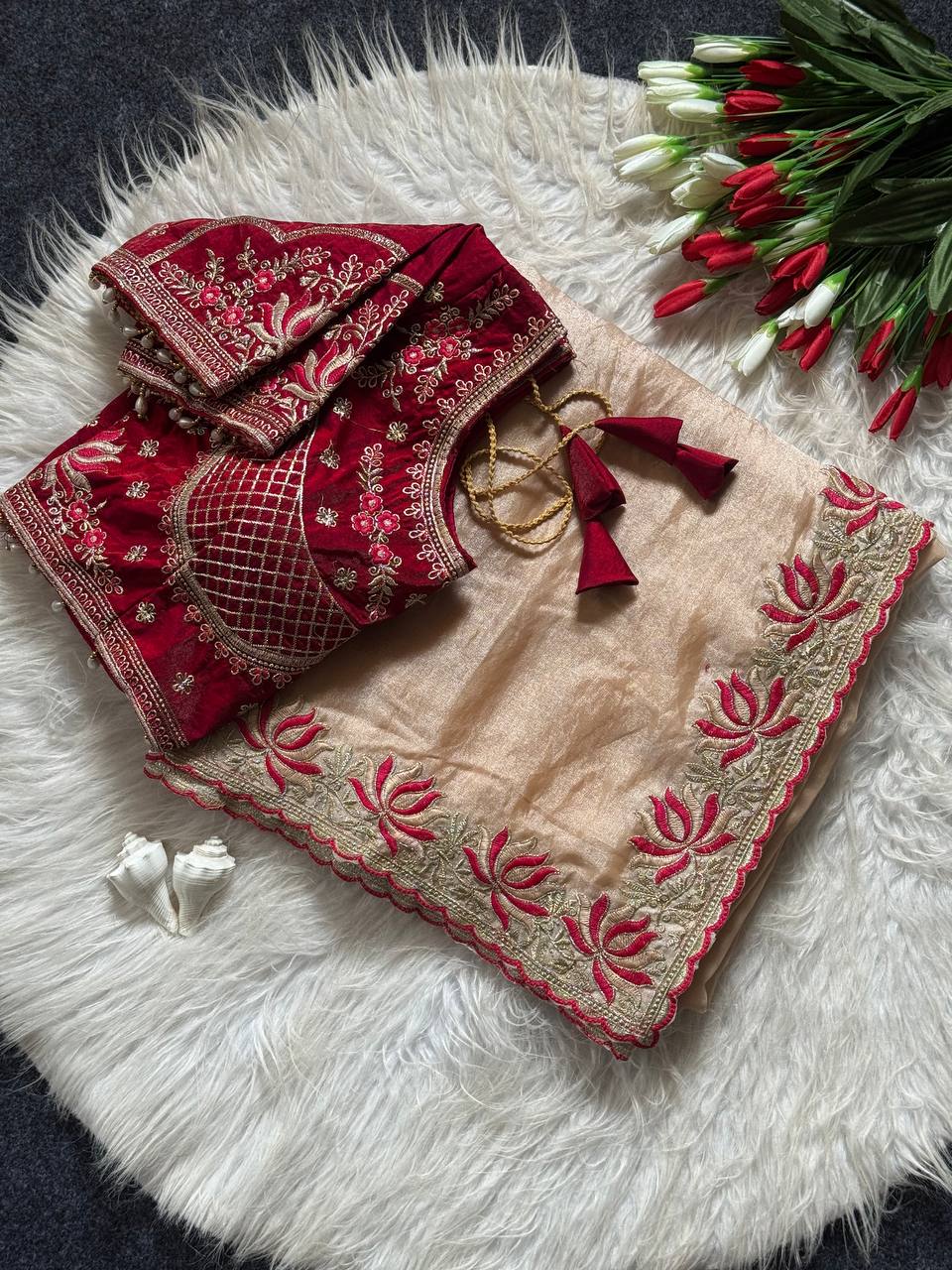 Royal Golden Tissue Silk Saree with Intricate Embroidered Border