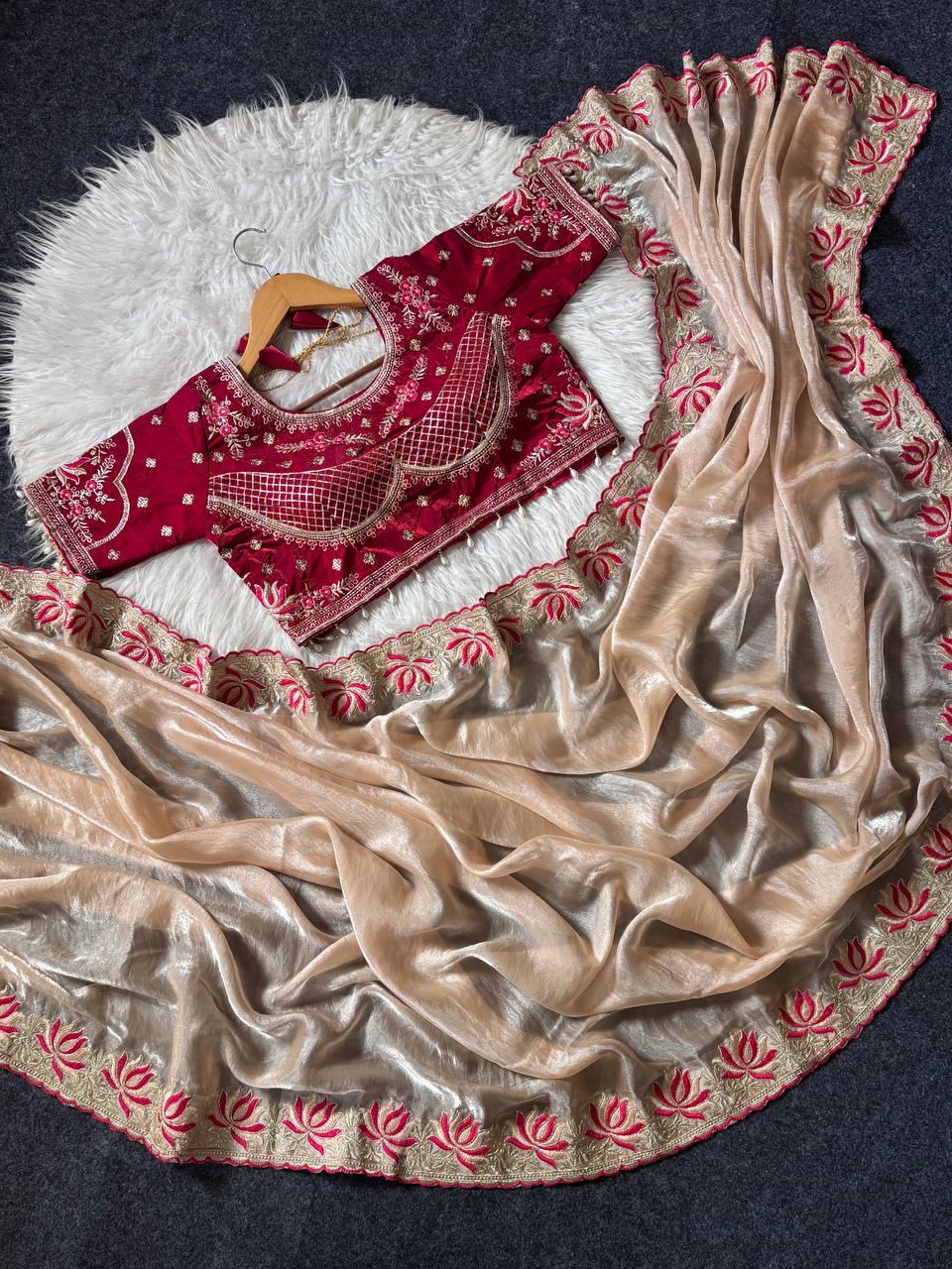 Royal Golden Tissue Silk Saree with Intricate Embroidered Border