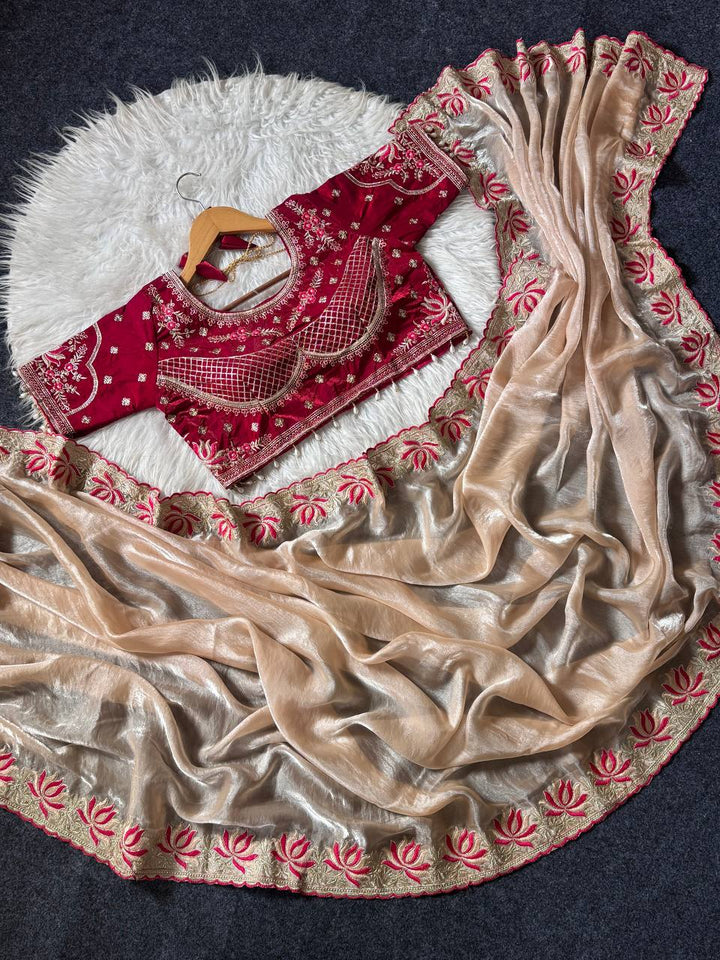 Royal Golden Tissue Silk Saree with Intricate Embroidered Border