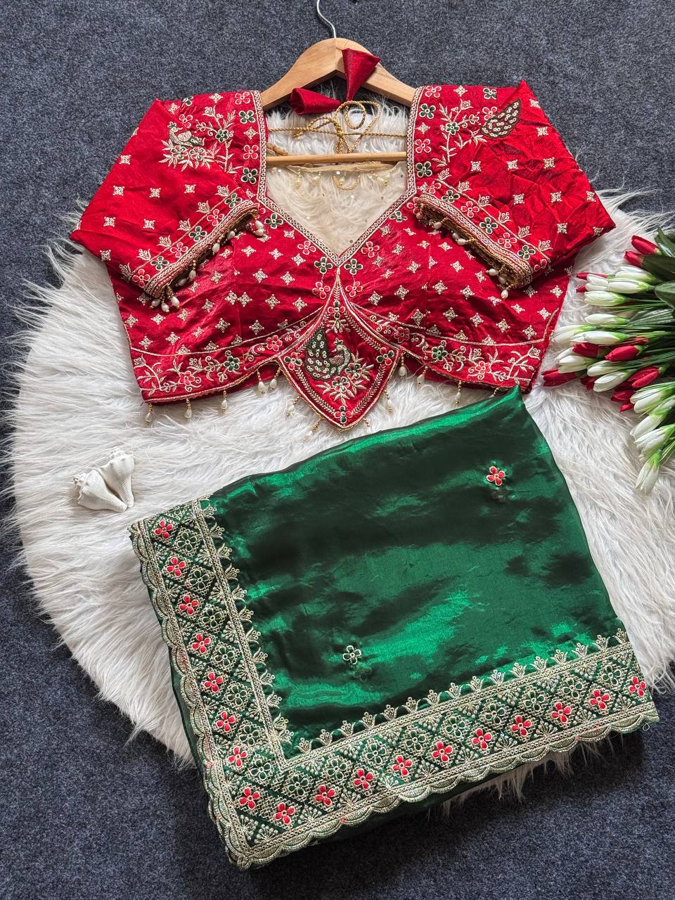Panna Gulab Heritage Silk Saree