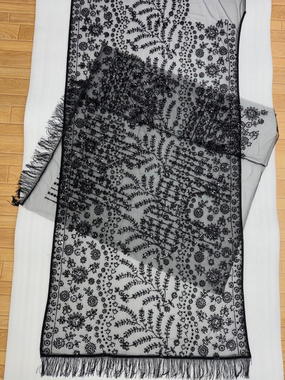 Luxury Black Sequin Embroidered Net Saree with Designer Blouse