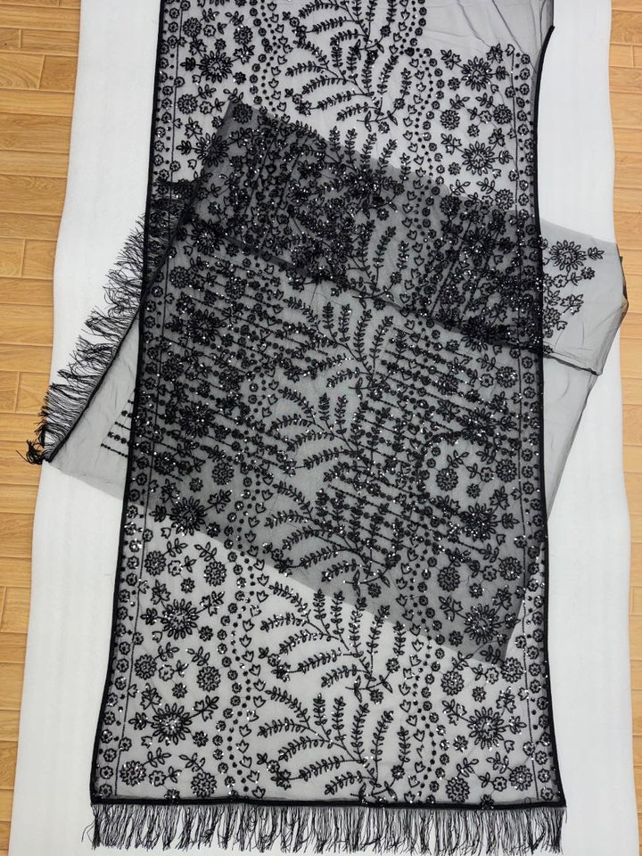 Luxury Black Sequin Embroidered Net Saree with Designer Blouse