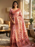Rajwadi Pashmina Silk Saree - PINK