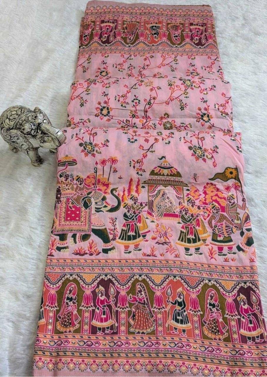 Rajwadi Pashmina Silk Saree - PINK